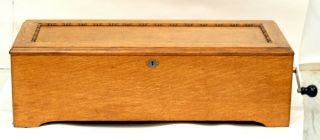 Antique Swiss 13 1/4 " Cylinder 12 Tune Music Box,  Oak Case - - From Estate