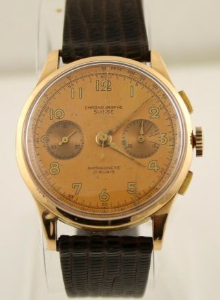 Vintage Chronographe Suisse 18k Pink Gold Men’s Wristwatch C.  1950’s