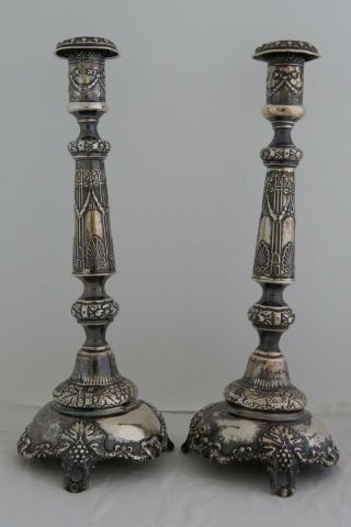 Antique Sterling Silver Russian Candlesticks Pair 19th Century