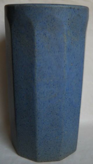 Vintage Zanesville Stoneware 10 " Panel Vase Vase With Matte Blue Speckled Glaze