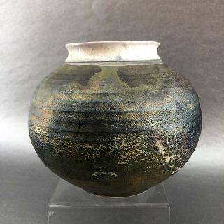 Signed Adeline 6.  5” Handmade Raku Art Pottery Vase Artist Artisan Vintage
