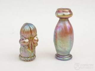 C.  1900 Antique Tiffany Studios Favrile Glass Scarab Wax Seal & Vase Egyptian