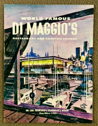 Vtg Dimaggio’s Restaurant & Cocktail Lounge Menu - San Francisco - Early 1960’s