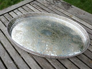 ORNATE VINTAGE SILVER ON BRASS GALLERIED SERVING DRINKS TRAY BY VINERS SHEFFIELD 2