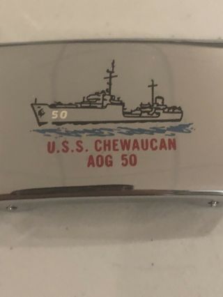1960 Vintage Navy Vietnam War Zippo Belt Buckle USS Chewaucan AOG 50 2