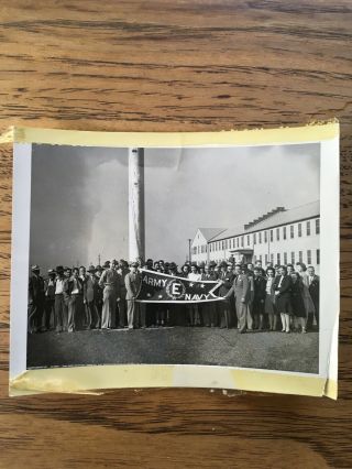 Vintage Photograph Presentation Of Army Navy E Award Banner