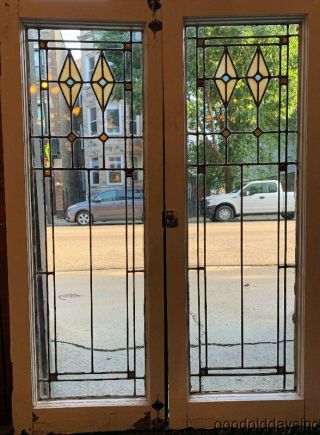 Antique 1920 " S Stained Leaded Glass Windows / Doors 44 " By 16 "