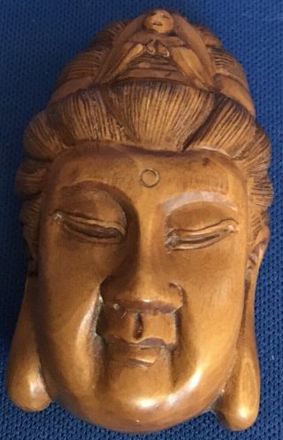 Vintage Japanese Netsuke Wooden Buddha Head Signed
