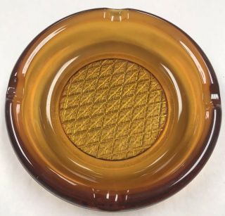 Vintage Brown Amber Glass Cigarette Cigar 6” Ashtray Round Edge Diamond Pattern