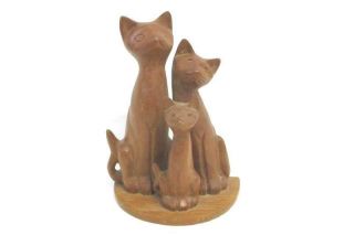 Vintage Hand Carved Wood Cat Family Figurine Animal Home Decor Decoration