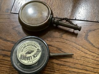 2 Vintage Gun Items Powder Quick Loader American Can Co & Military Banjo Oiler