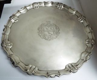 Fine Large Rare English Antique 18th Cent Georgian 1738 Solid Silver Salver Tray