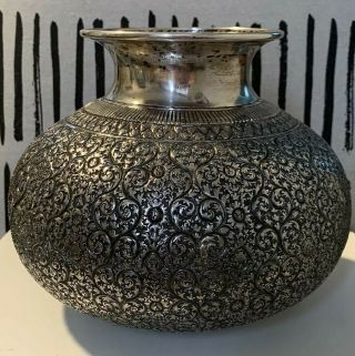 Gorgeous Heavy T900 Siam Silver Vase Cambodia 1,  015 Grams Rare Hearts,  Flowers
