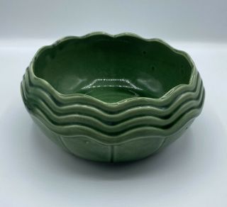Vintage Mccoy Usa Pottery Green Planter Bowl Ruffled Edge Round Fruit Bowl
