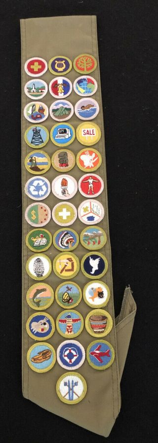 Boy Scout Eagle Merit Badge Sash,  37 Merit Badges; 1990’s Vintage