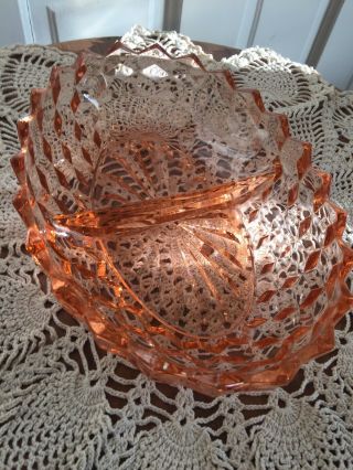 Vintage Jeannette Cubist Pink Depression Glass Divided Bowl