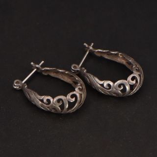 Vtg Sterling Silver - Filigree Ornate Horseshoe Hoop Earrings - 2g
