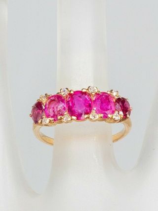 Antique Victorian 1890 $5000 4ct Old Mine Cut Natural Ruby Diamond 14k Gold Ring