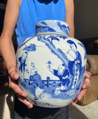 A Large 19th Century Chinese Blue And White Jar And Cover