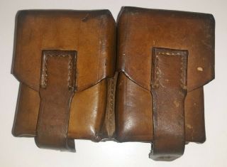 Vintage " D " Ring Snap Leather Ammo Double Pouch 1954 Russian? Maker Mark