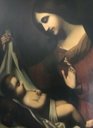 Antique Italian Renaissance Madonna Mary & Child Estate Oil Painting O/c 1700s