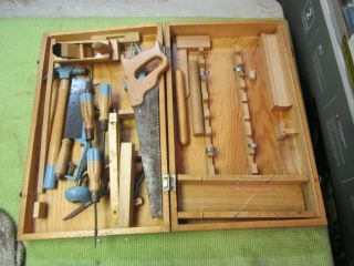 Vintage 1974 Handy Andy Carpenters Tool Set For Kids In Wood Box Chest