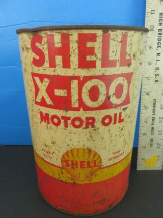 Vintage 5 Qt Shell X - 100 Motor Oil Tin Can