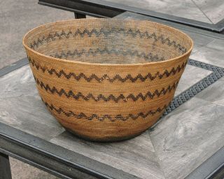 An Antique Large Yokuts Native American Acorn Mush Cooking Basket 13 1/2 " D X 8 " H