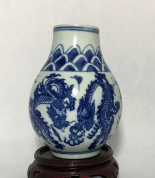 Vintage Chinese Blue White Dragon Pattern Porcelain Tank Vase Pot 5” Mark - 大清雍正年製