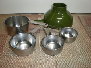 Vintage Foley Stainless Steel 4 Pc.  Measuring Cup Set & Foley Wide Mouth Funnel