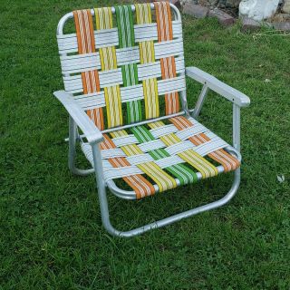 Vintage Aluminum Webbed Folding Chair Beach Camping Fishing Lawn