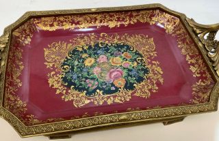 Large Chinese Hand Painted Porcelain Gilt Bronze Mounted Twin Handle Tray 2