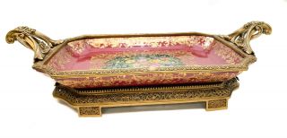 Large Chinese Hand Painted Porcelain Gilt Bronze Mounted Twin Handle Tray 3