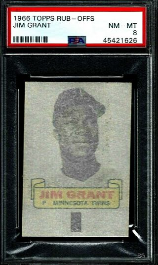 1966 Topps Rub - Off Baseball Insert Jim " Mudcat " Grant - - Graded Psa 8 (nr Mt - Mt)