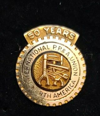 Vintage International P.  P.  &a Union 50 Year Service Pin 10k Yellow Gold