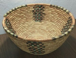 Hausa Tribal Nigerian Hand Woven Coiled Basket Vintage Checkered Large 12 "