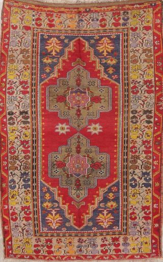 Antique Vegetable Dye Oushak Anatolia Turkish Area Rug Geometric Wool Carpet 5x7