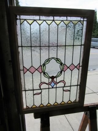 Antique American Stained Glass Window 27.  75 X 37.  75 Architectural Salvage