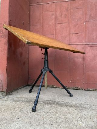 1930s Hoffman Cast Iron Drafting Table W/ Top Industrial Desk Art Study