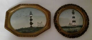 Gorgeous Vintage Frames Watercolor Paintings Pair Lighthouse Nautical Signed