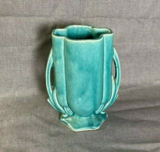 Vintage Mccoy Pottery Small Blue Vase With Handles