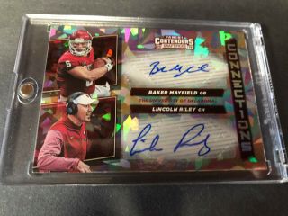2019 Contenders Draft Baker Mayfield Lincoln Riley Auto Cracked Ice /23 Ou Nfl