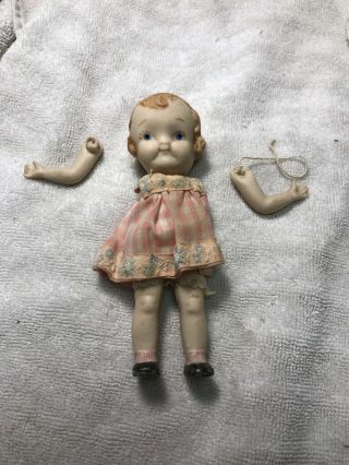 Vintage Antique Jointed Baby Doll Small Ceramic/porcelain 5 - 1/2” Tall
