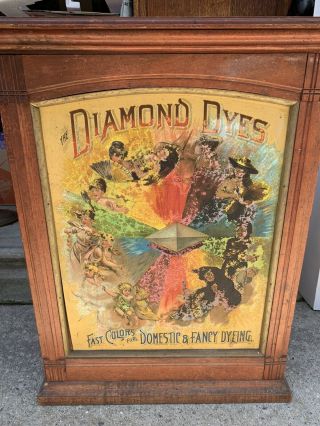 Antique Late 19th Century Diamond Dyes Store Display Cabinet Tin Litho