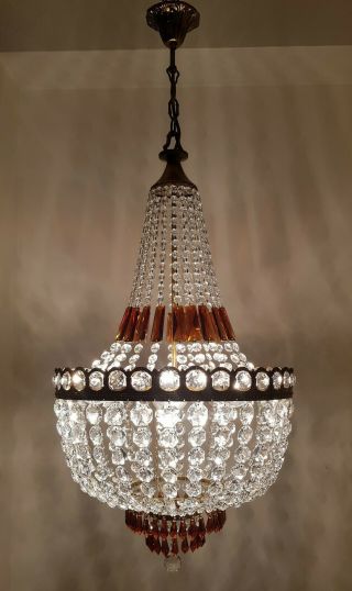 Antique Vintage Brass & Crystals Large French Chandelier Lighting Lamp Unique