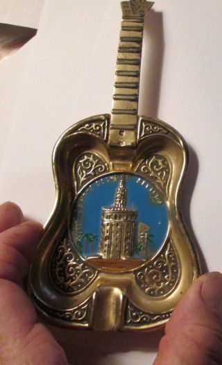Vintage Fancy Metal Torre Del Oro Sevilla Italy Guitar Ashtray Fine Detail Rare