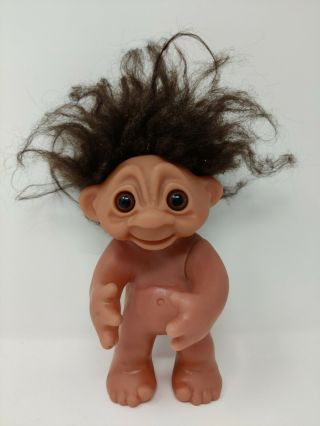 Vintage Thomas Dam Troll Doll 9 " W/ Brown Hair Marked Made In 1977 Denmark