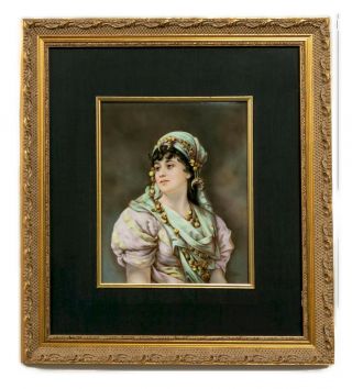 Kpm Hand Painted Porcelain Plaque Of A Gypsy,  19th C.  Signed L.  Wirkner