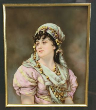 KPM Hand Painted Porcelain Plaque of a Gypsy,  19th C.  Signed L.  Wirkner 2