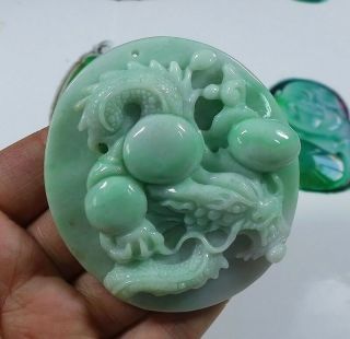 Fine Natural Type A Jadeite Jade Fortune Big Dragon Pendant